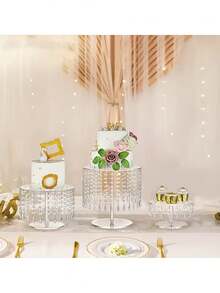 1pc,Elegant Acrylic Cake Stand With Crystal Chandelier - Perfect For Weddings, Afternoon Tea, Birthdays & Youngsters Showers, Wedding Cake Decorations - Transparent - View 4