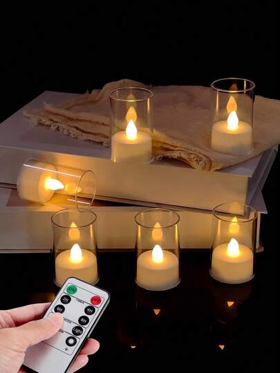 6/12/24个迷你LED无焰茶蜡，定时无焰小蜡烛，LED茶蜡，闪烁电子茶蜡，电池供电，带遥控定时器，适用于家居、婚礼中心装饰、圣诞节、餐桌装饰