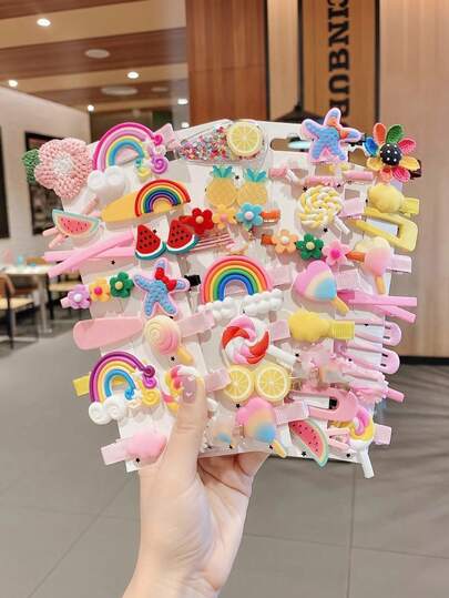 28-delars set med huvudbonader och hårspännen, kreativa tecknade hårspännen, hårband, håraccessoarer, halkfria metallhårspännen, roliga presenter för vardagsbruk, heminredning, högtider, fester, födelsedagar, skolstart och examensevenemang