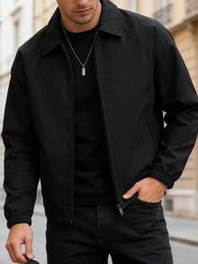 Áo khoác nam dáng suông màu trơn, kiểu dáng đơn giản, có cổ, thích hợp cho mùa thu. - màu đen - Xem 1
