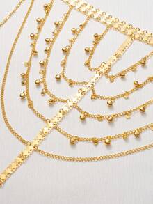 Herseygold 1件库尔德土耳其新娘首饰镀金流苏头饰，中东阿拉伯女性奢华头链，婚礼节日配饰 - 金色 - 查看 7