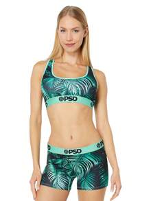 PSD Dark Green Palm Sports Bra | Women's Tropical Print | Racerback Silhouette | Breathable Microfiber Blend | Lined Front - màu xanh lá - Xem 1
