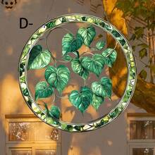 Round Acrylic Sign With Fresh Green Leaves And Sunshine Design - Colorful Stained Glass Style Window Hanging Decor, Suitable For Home, Spring And Summer Decor, Farmhouse Style Plastic, Sunshine Decor | Fresh Green Leaves Design | Durable Plastic, Sunshine Catcher Decor - Acrylic-round - View 5