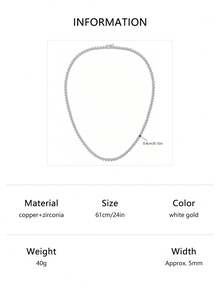 1pc Fashionable All-Match Classic Tennis Necklace With Shiny Cubic Zirconia, 16/18/20/22/24 Inches, For Women - Silver - View 16