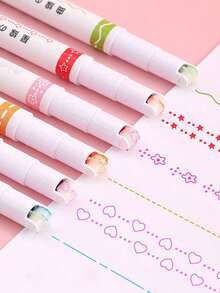 6 piezas Bolígrafo resaltador, Bolígrafo de onda creativa con flor, Bolígrafo de doble punta, Bolígrafos de contorno para volver a la escuela - Multicolor - Ver 4
