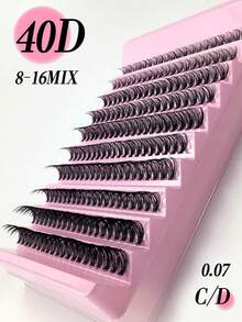 80/140/200 Pcs 40D Soft Curly Lashes, 8-16mm Mixed Length, 4/7/10 Rows, 0.07mm C/D, Waterproof Mink Lashes, Lightweight, 3D Effect, Create Natural To Dramatic Looks, Suitable For Daily Wear Or Special Occasions. Lash Clusters, Individual Lashes, False Eyelashes. - Black - View 1