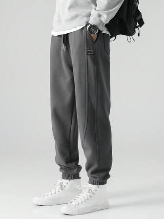 Men Pocket Letter Graphic Drawstring Waist Casual Jogger Sweatpants, For Daily Wear, Emo, 2000s Style
