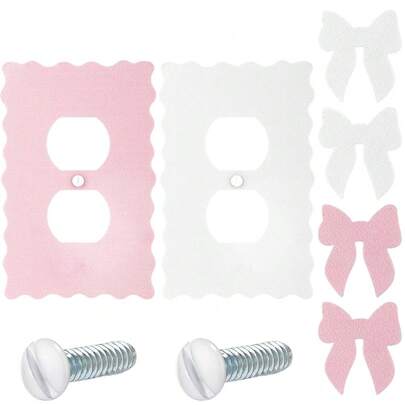 2 Pcs Pink And White Duplex Outlet Covers Wall Plate Room Decor Metal Pink And White Cute Decorative Outlet Cover For Bedroom Home Decor(Bow),22Bow