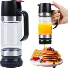 12oz Glass Honey Dispenser, Oil Bottle, Seasoning Jar With Handle, Coffee Or Tea Syrup Dispenser - Black - View 1