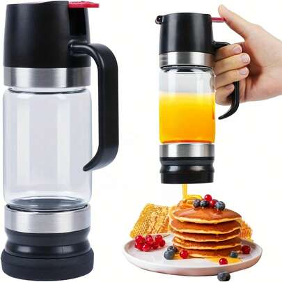 12oz Glass Honey Dispenser, Oil Bottle, Seasoning Jar With Handle, Coffee Or Tea Syrup Dispenser