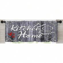 1pc/2pcs Farmhouse Rustic Kitchen Window Curtains Valance, Wooden Vintage Window Valance Curtain With Grey/Teal/Black Kitchen Design Curtains, Polyester Small Cafe Drapes For Festival Holiday Anniversary Gifts Housewarming Gifts, Window Treatment Short Curtain For Living Room Bedroom Bathroom Farmhouse Kitchen Decor, Rod Pocket, Machine Washable - 農舍灰 - 查看 7