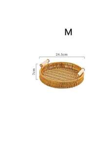 1pc Thickened Rattan-Woven Fruit Plate, Bread Basket, Home Afternoon Tea, Pastry Tray, Snack Display Plate - Apricot - View 9