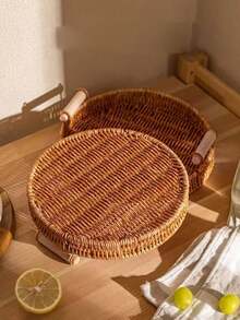 1pc Thickened Rattan-Woven Fruit Plate, Bread Basket, Home Afternoon Tea, Pastry Tray, Snack Display Plate - Apricot - View 4