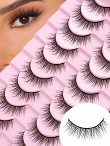 Un conjunto de 10 pares de pestañas postizas largas y de aspecto natural con una base rosa, elegantes y hermosas, perfectas para hacerte destacar. Celebra con un look deslumbrante. Este conjunto de 10 pares de pestañas postizas de longitud natural está diseñado para un look cotidiano y ocasiones especiales. La base rosa suave te da una apariencia hermosa y natural. - Negro - Ver 9