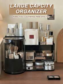 Black Display Makeup Organizer, Vanity Organizer, Bathroom Countertop Organizer Skin Care Storage, Makeup Box, Easy To Store Lipsticks, Nail Polishes, Perfumes, Eyeshadow Palettes, Bathroom Storage And Organizer, Modern Design, Gift For Girls, Drawer Organizer, Kitchen Drawer Organizer, Storage Bins, Vanity Organizer, Nail Polish Organizer, Plastic Drawers, Closet Organizers And Storage, Desk Organizer, Beauty Supplies Storage For Moisturizing Cream Lotion Collagen Jelly Collagen Jelly Cream Face Lotion Under Eye Patches Face Mask Hair Clips, Valentines Gift - màu đen - Xem 3