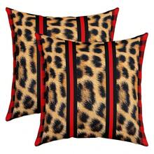 1 pieza Funda de almohada de 18x18 pulgadas con estampado de leopardo y guepardo, diseño de rayas geométricas rojas, funda de cojín de poliéster de un solo lado para decoración del hogar, lavable a máquina - estilo1 - Ver 1