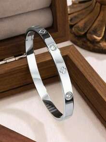 Bộ trang sức vòng tay bằng thép không gỉ mạ vàng với thiết kế hoa và cỏ bốn lá, thích hợp để đeo hàng ngày và làm quà tặng. - Vàng - Xem 8