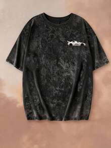 Women's Summer New Simple White Racing Car Cyberpunk Print Casual Round Neck Tie-Dye Short Sleeve T-Shirt, Fashionable And Versatile - Black - View 5