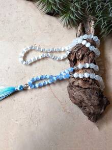 108 Beads Knotted Necklace, Bohemian Tassel Necklace, Gypsum Bead Necklace For Yoga Meditation, Purify, Soothe, Calm, Healing, Women - Multicolor - View 2