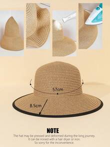 1pc Multi-Color Wide Brim Sun Hat For Women, Summer Beach Foldable Sunscreen Hat, Versatile Fashionable Casual Outdoor Travel Hiking Cap - Khaki - View 4