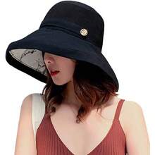 Sombreros de malla para mujer, proteccin, proteccin, UPF plegable, correa de barbilla de ala ancha - M + negro - - Ver 4
