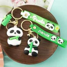AD 1PC Cute Panda Keychain With Bamboo, Soft PVC Hugging Panda Keyring & Bag Charm, Internet Famous Sichuan Souvenir Gift - one-size - View 5