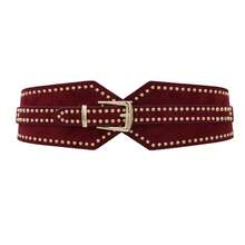 1件装多色女士宽弹力腰带，复古铆钉装饰，加厚弹力腰带，适合搭配连衣裙、金色搭扣波西米亚西部风女式时尚腰带、束腰带，适用于连衣裙、连体裤、牛仔裤等西部服饰，颜色包括酒红色、黑色、棕色、绿色、红色、米色、蓝色、橙色、咖啡色、酒红色等。女士腰带，束腰带，下胸围束身腰带，Y2K风格，四季皆宜，日常穿着配饰。