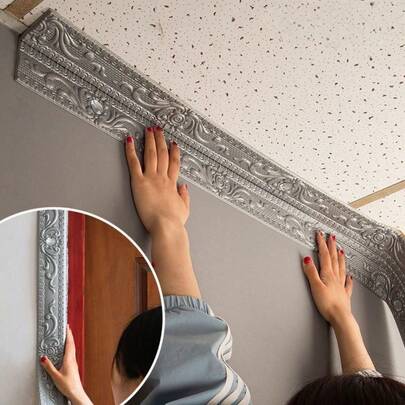 1pc 90.55in X 4.72in 3D Self-Adhesive Decorative Trim, Self-Stick 3D Floral Carved Wallpaper Border Frame Corner Protector - Easy To Peel And Stick, PVC Baseboard, Suitable For Home, Ceiling, TV Backdrop Wall And Frame Decoration - PVC Material, DIY Home Decor, Decorative Trim, Modern Decor, Easy To Install