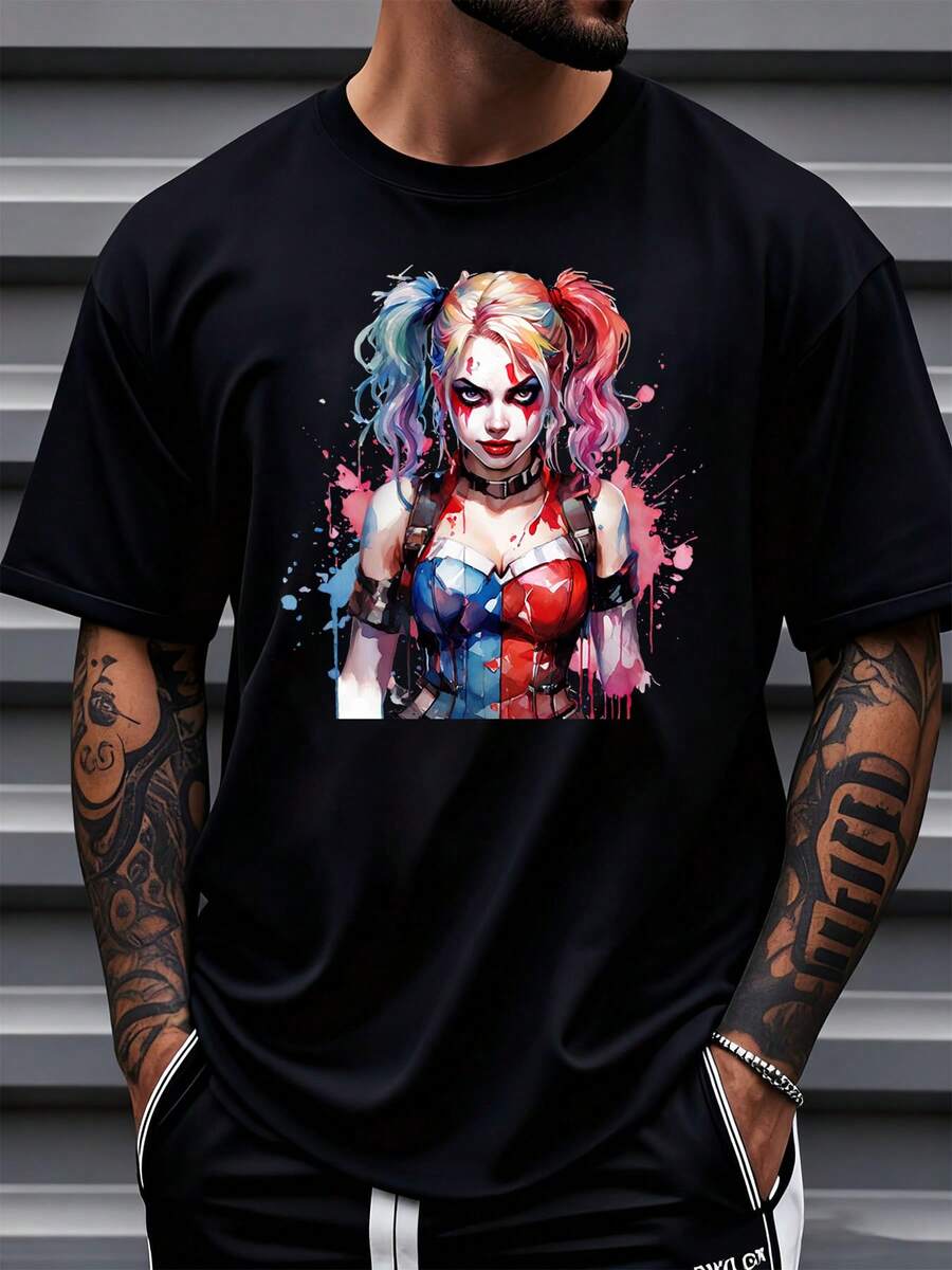 Warner Bros Quinn Women Character Graphic T Shirt Men Superhero Comic Art Print Casual Summer Wear Unisex Fashion Top,220g - màu đen - Xem 1