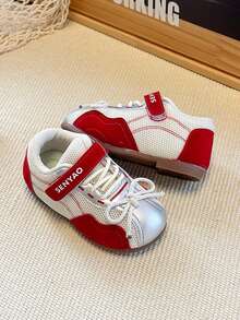 儿童网面透气运动鞋，男女童休闲系带运动鞋，幼儿学步鞋，春秋季 - 紅色 - 查看 1