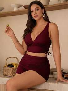 Swim Chiccia 2025 New Year Party Inclusive Adjustable Plus Size Swimwear Set Summer - Burgundy - View 2
