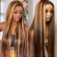 VIOLLY Ombre Highlight Straight Human Hair Blended Hair Wig Honey Gold Bone Straight 30 34 Inch 180% Density 13X4 Lace Frontal Wig Brazilian Virgin Hair Wig - SP4/27 - View 6