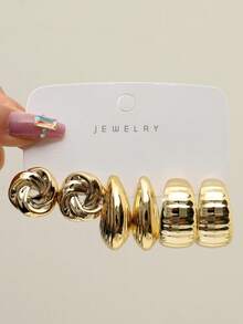 1 Cặp - 9 Cặp Khuyên Tai Kiểu C/Sọc/Không Đồng Dạng Mới Đang Được Phụ Kiện Làm Từ Chất Liệu Nhựa Nhẹ Cao Cấp, Thích Hợp Để Đeo Trong Ngày Valentine Hẹn Hò. - Vàng - Xem 3