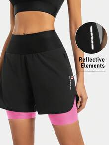 Qualicos Women's Cycling Shorts Skirt, Quick-Dry Breathable 2-In-1 Tight Shorts (With Gel Pad), High Waist Mountain Bike Sports Shorts Skirt - Watermelon Pink - View 4