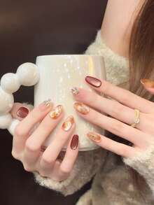 10片手工杏仁形短款美甲贴纸，亚克力美甲贴纸，可重复使用可移除美甲贴花 美甲用品 - 彩色 - 查看 3