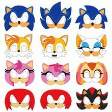 1set/12pcs New Meiman Blue Hedgehog Cartoon Anime Peripheral Mask, Meiman Super Mouse Boy Photography Mask Makeup Ball Dress Up Parent Child Activity Performance Paper Mask Dress Up Game, Small Gifts, Small Gifts, Send To Friends And Family,New Year's Gift, Valentine's Day Gift, Easter Gift,Stochastic Style - Multicolor - View 5