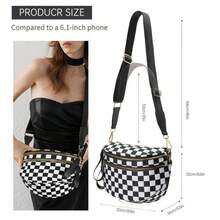 Checkered Crossbody Bag,Nylon Bum Bags For Women Crossbody,Spacious Sling Bag Purse Fanny Packs With Shoulder Strap - màu đen - Xem 3