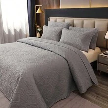 3pcs Modern Polyester Embossed Bedspread Set, [2 Pillow Shams, No Pillow Insert], Stain Resistant, Suitable For Living Room, Bedroom, Hotel - Grey - View 4