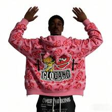 New Unisex Skull Shark Suit Printed Long Sleeve Zipper Sweatshirt With Hood - Pink2 - View 2