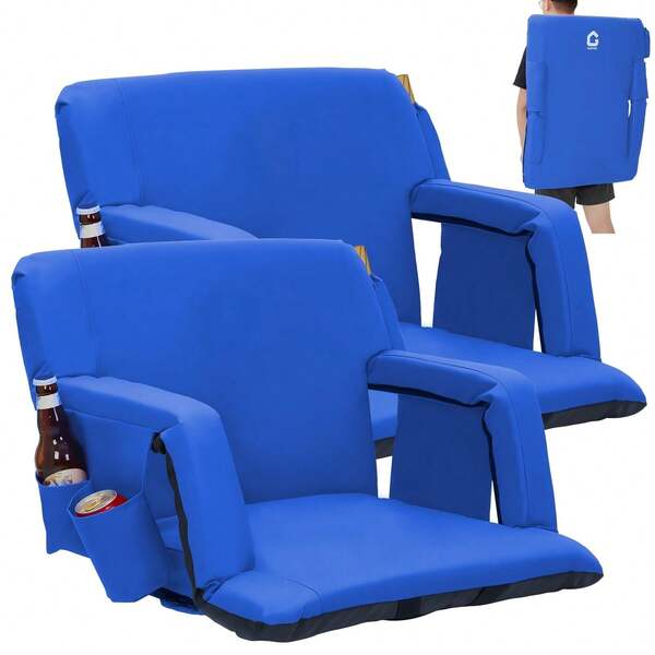 Extra Wide Stadium Bleacher Seat With 6-Position Recline, Thick Padded Cushion & Back Support, Anti-Slip Mat, Armrests, Cup Holder, Large Storage Pockets ,Comfort Chair For Outdoor Sports,24.5"