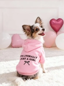 LUCKIE LABO 1pc Valentine's Day Solid Color Bow "I'M LITERALLY JUST A GIRL" Slogan Graphic Print Polyester Hoodie Sweatshirt, Casual Comfortable Warm Breathable Pet Hoodie Suitable For Cats And Dogs Indoor And Outdoor - Baby Pink - View 1