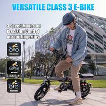 Electric Bike For Adults Teens, Folding Ebike,Commuter City Foldable E Bike With 500W Motor And 48V 15Ah Battery, 20MPH Speed Pedals Assist,32 Mi Long Range, Dual Disc Brakes,14" Compact Electric Bicycle - 黑色 - 查看 6