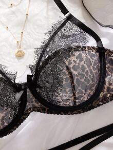 Bộ áo ngực thoáng khí có gọng đệm ren và họa tiết da báo gợi cảm - Nhiều màu - Xem 4