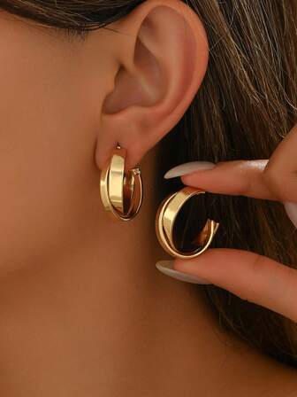 1 par de pendientes de aro doble cruzado versátiles, adecuados para el uso diario de las mujeres