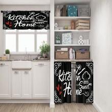 1pc/2pcs Farmhouse Rustic Kitchen Window Curtains Valance, Wooden Vintage Window Valance Curtain With Grey/Teal/Black Kitchen Design Curtains, Polyester Small Cafe Drapes For Festival Holiday Anniversary Gifts Housewarming Gifts, Window Treatment Short Curtain For Living Room Bedroom Bathroom Farmhouse Kitchen Decor, Rod Pocket, Machine Washable - Trang trại đen - Xem 2