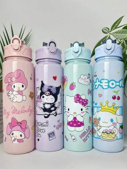  1 pieza Botella de agua de gran capacidad de 800ml, taza de agua, botella de agua de la serie Sanrio Hello Kitty, botella de agua a prueba de fugas, con asa y tapa extraíble, botella de agua deportiva de gran capacidad con diseño de dibujos animados, botella de jugo, tapa extraíble a prueba de fugas, taza con pajita portátil de dibujos animados - Taza con pajita emergente - Exquisita taza de agua para niños y niñas, adecuada para botellas de agua deportivas