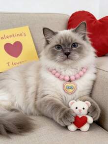 1pc Valentine's Day Pink Heart Pet Necklace, Handmade Beaded Cute Cartoon Cat Collar, Suitable For Cats And Dogs, Best Valentine's Gift For Pets - Multicolor - View 8