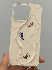 1pc Cute Cartoon Creative 3D Effect Cartoon Ski People Snow Phone Case Compatible With IPhone 17 Pro Max 17 Pro Air 16 15 14 13 12 11 Pro Max Plus Soft TPU Back Cover - White - View 2