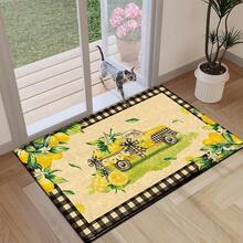 1 pieza Alfombra impresa con patrón de limón, tapete de lana sintética - Altamente absorbente, fácil de limpiar, adecuado para decoración del hogar, estilo rústico, entrada, interior, habitación, cocina, comedor, oficina pequeña/oficina en casa, fregadero, lavandería, felpudo, alfombrilla de cocina, alfombrilla antideslizante - Multicolor - Ver 4