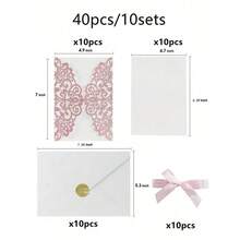 20张/5套婚礼邀请卡（含封面+空白内页+领结+白色信封+金色信封封口贴），闪光纸DIY婚礼邀请卡，节日生日圣诞节贺卡 - 彩色 - 查看 20